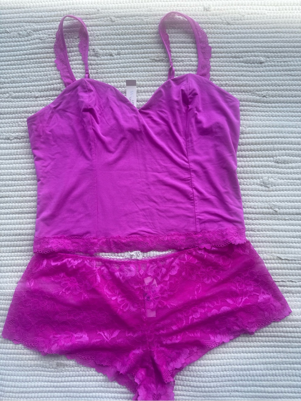 Victoria’s Secret Cami + Lace Shorts Pajama Set Magenta Pink NWT L/XL - Picture 2 of 9